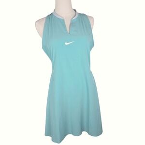 Nike Court Dri-Fit Tennis Dress Aqua Blue Sleeveless M Pickleball Tennis